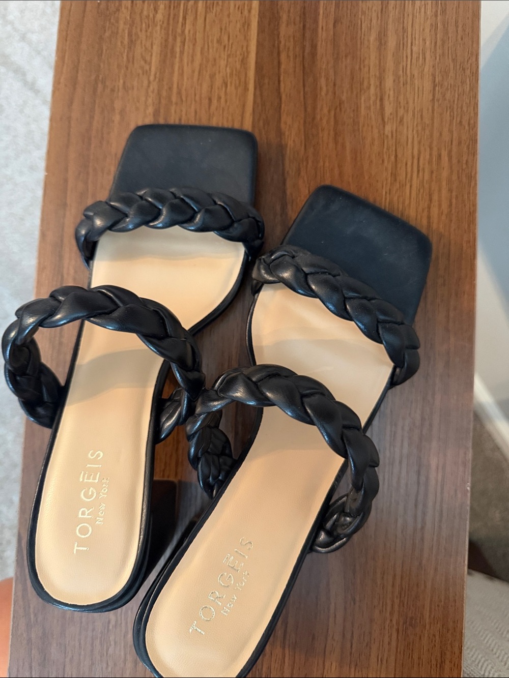 Torgeis Black Braided Double-Strap Slide Mules
